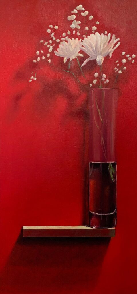 Flowers on Red Field, by Richard Gnann IV, 2019, oil on canvas