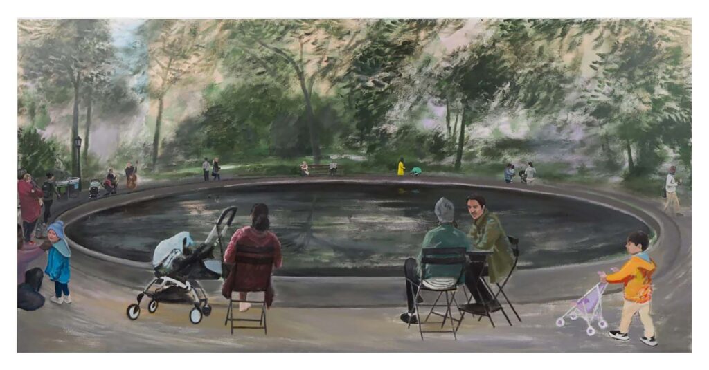 The Reflecting Pool, by Ramiro Gomez, 2018, acrylic on canvas