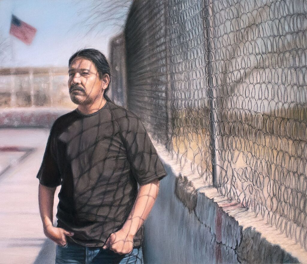 Detained, by Analinda González, 2021, pastel and colored pencil on paper