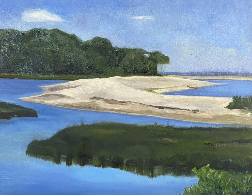 40.9951°N, 72.3643°W, Clam Island, by Karen Groening Not for Sale, 2020, oil on canvas