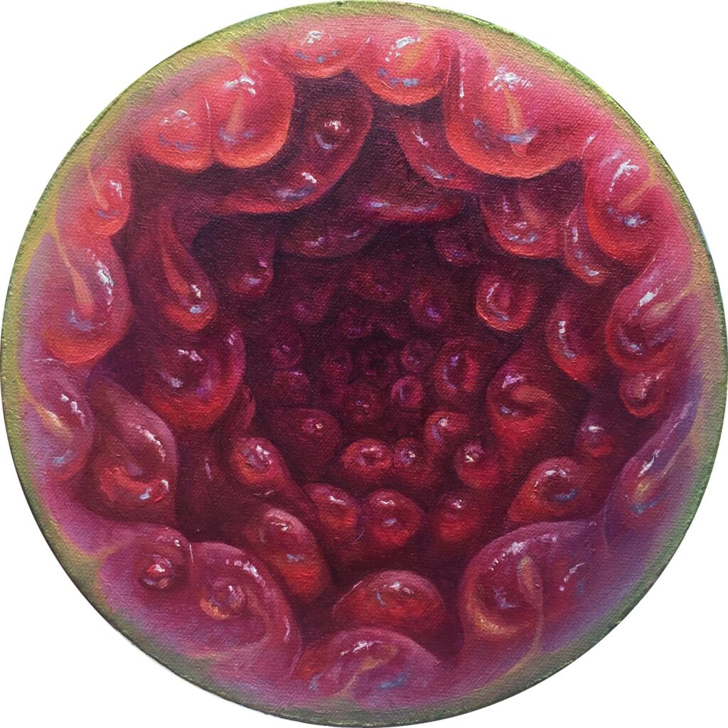 by Alonsa Guevara, 2015, Oil on canvas, 8 inches diameter