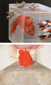 Absorbed in a Story, by Hamed Sahihi, 2005, acrylic on canvas, diptych