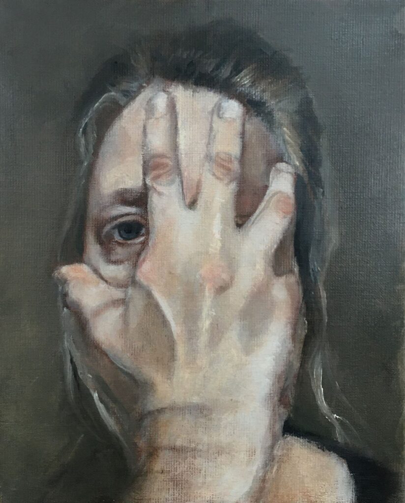 Face with Hand, by Lauren Hamilton, 2020, oil on canvas