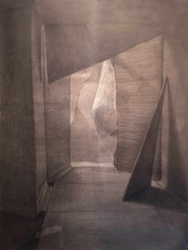 Untitled, by Sally Han, 2018, graphite on toned paper