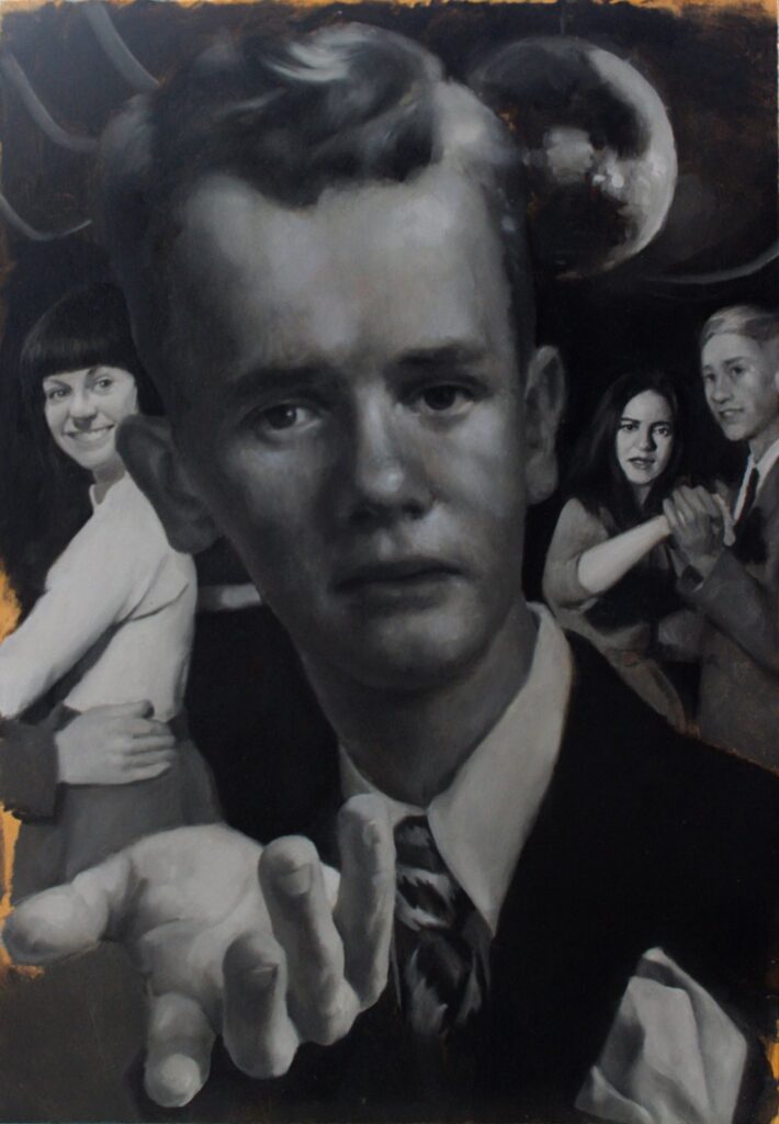 Prom, by Austin Harvey, 2020, oil on paper mounted to panel