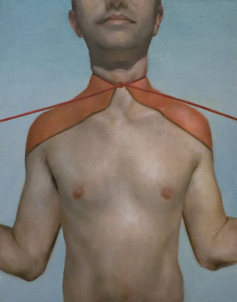 Super, by Austin Harvey, 2019, oil on paper mounted to panel