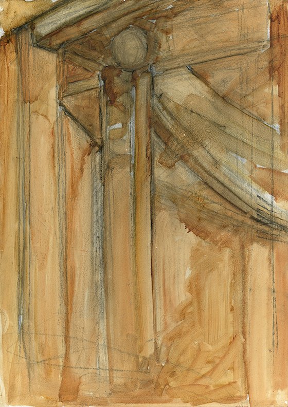 Hall Study #1, by Erinn Heilman, 2014, Oil and charcoal on panel