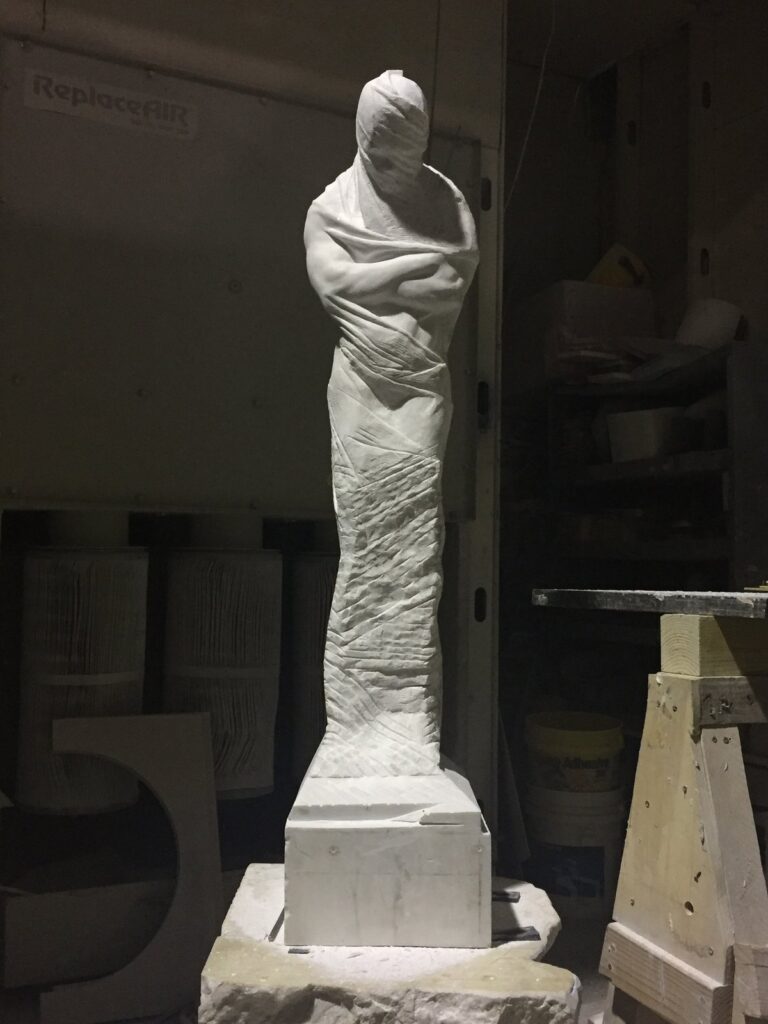 3rd Witness, in progress. White Carrara, by Joshua Henderson, marble