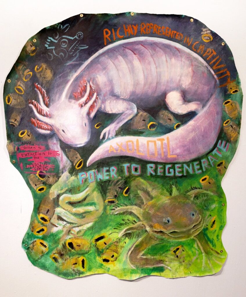 Axolotl, by Manuel Hernandez Sanchez, 2022, acrylic on shaped canvas