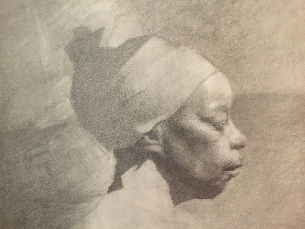 Connie Outside, by Anne Herrero, 2020, graphite and charcoal on paper