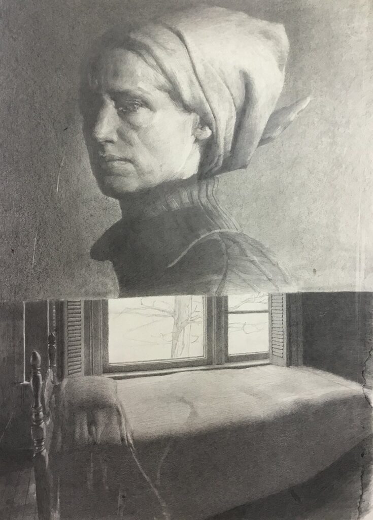 Diptych, by Anne Herrero, 2020, graphite and charcoal on paper