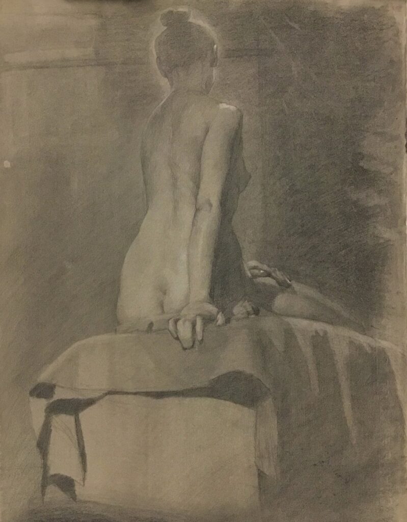Figure, by Anne Herrero, 2018, graphite and charcoal on paper