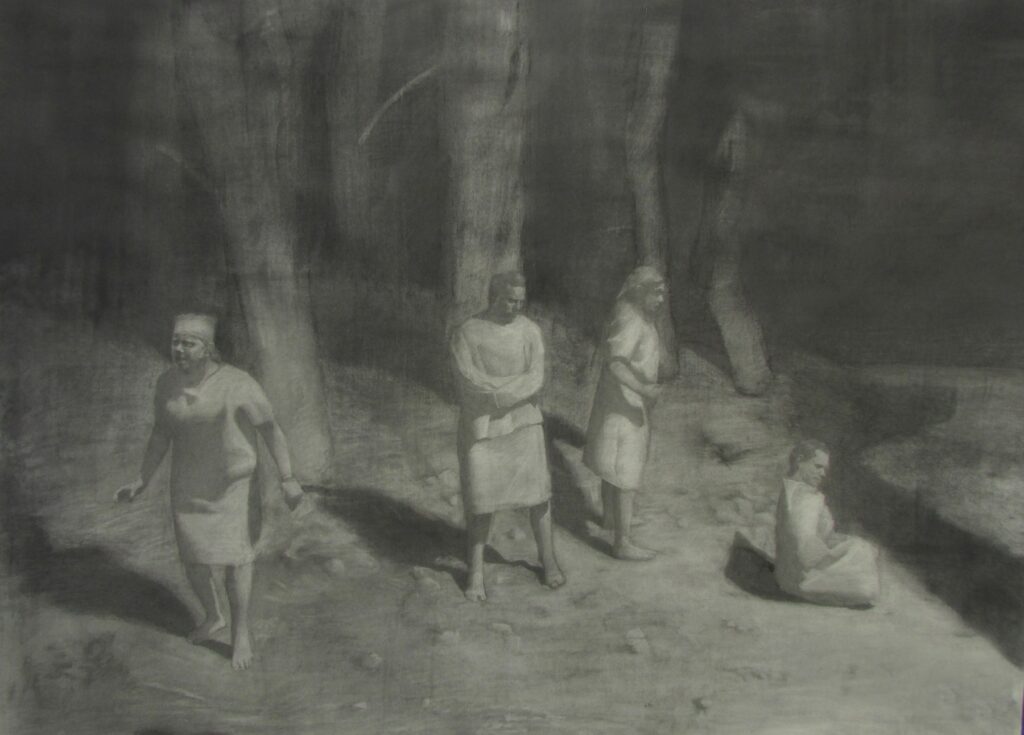 Sanitarium, by Anne Herrero, 2019, graphite, charcoal, and conte on paper