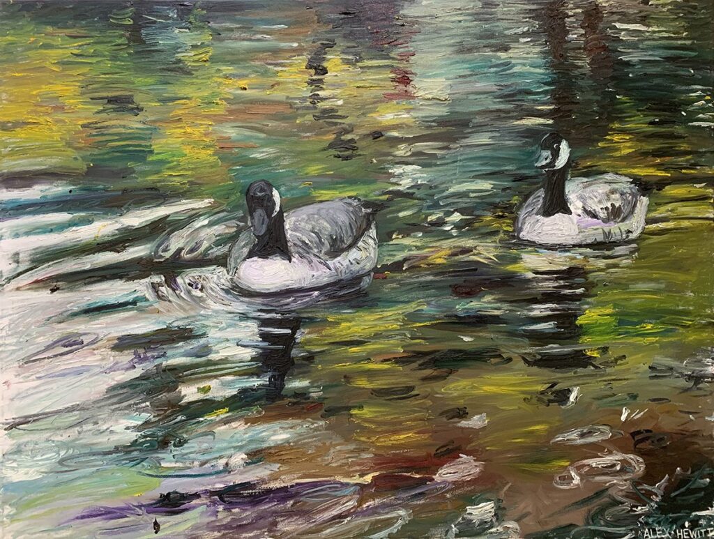 Geese, by Alex Hewitt, 2022, oil on canvas