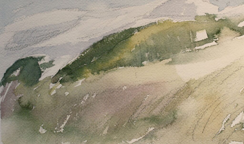 Wind on the Hill, by Ivy Hickam, 2012, Watercolor and pencil on paper