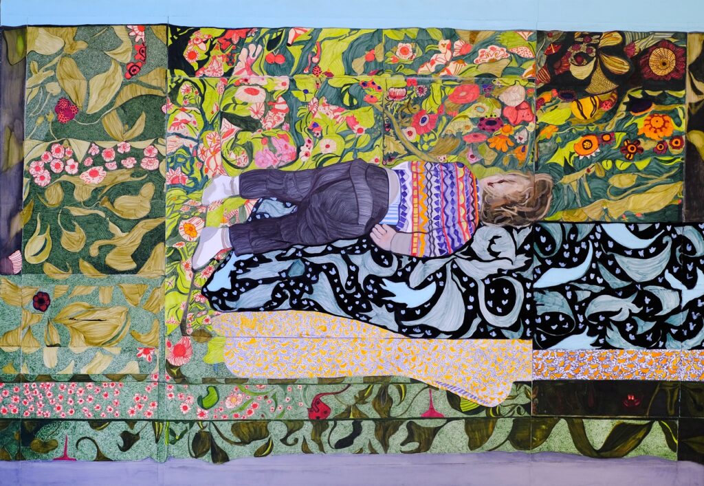 Baby Boy, by Emily Rose Hirtle, 2018, graphite, watercolor marker, house paint, and gouache on cold pressed watercolor paper mou