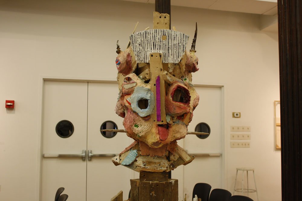 Bust of a Bust, by Nicolas Holiber, 2013, Wood, nails, screws, aluminum foil, polymer gypsum, fiberglass, graphite, colored pencil