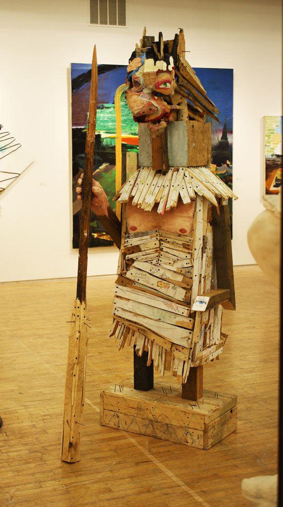 Hero, by Nicolas Holiber, 2013, Wood, nails, screws, aluminum foil, polymer gypsum, fiberglass, graphite, colored pencil