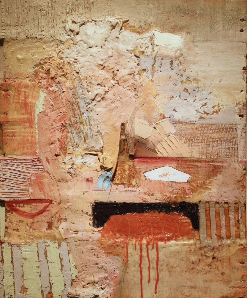Portrait, by Nicolas Holiber, 2012, oil on wooden pallet