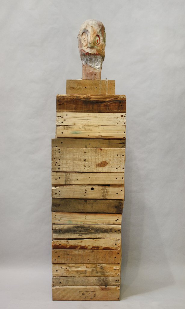 Trophy, by Nicolas Holiber, 2013, Wood, nails, screws, aluminum foil, acrylic and oil