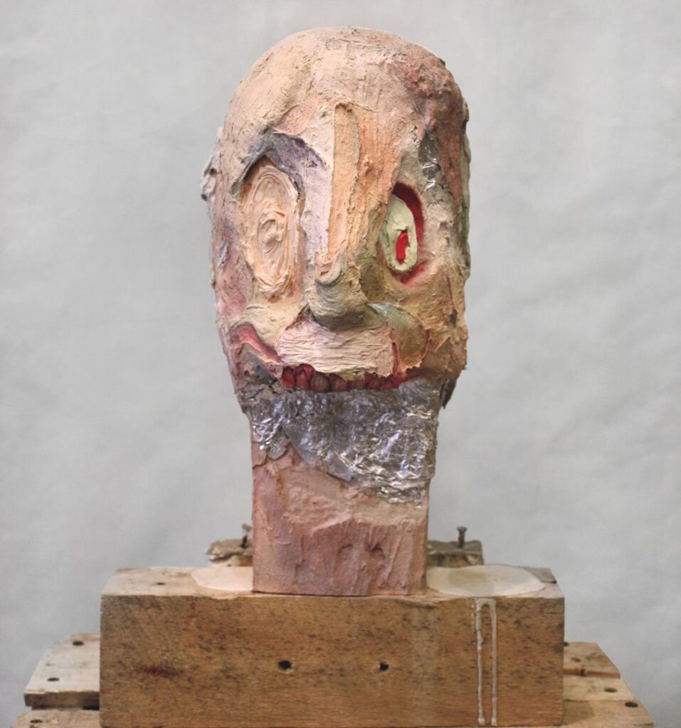 Trophy, by Nicolas Holiber, 2013, Wood, nails, screws, aluminum foil, acrylic and oil