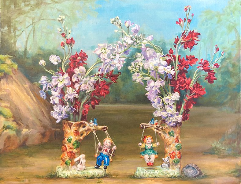 Swing Kids, by Nancy Hollinghurst, 2020, oil on canvas mounted to aluminum panel