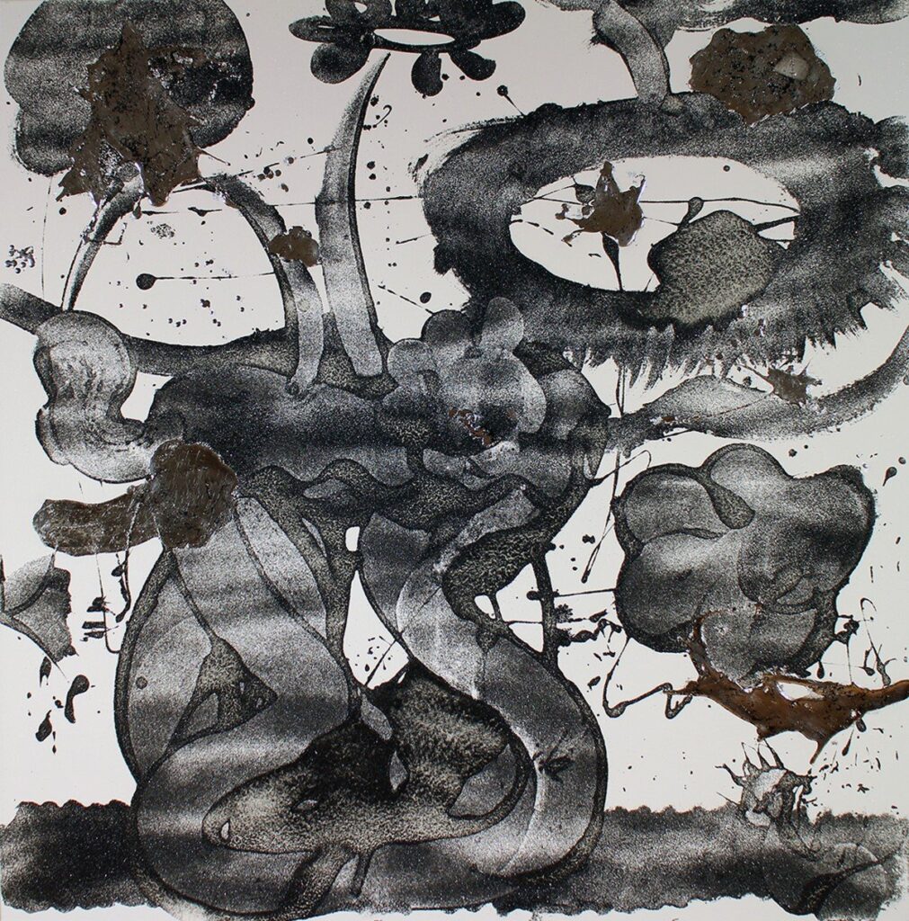 by Catherine Howe, 2016, Silver Painting, 2016. Acrylic, carborundum grit, encaustic, and metal leaf on canvas