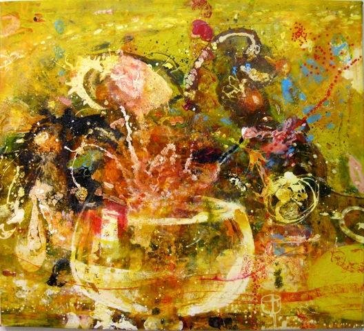 Curious Yellow, by Catherine Howe, 2011, Oil, beeswax, and metal leaf on canvas