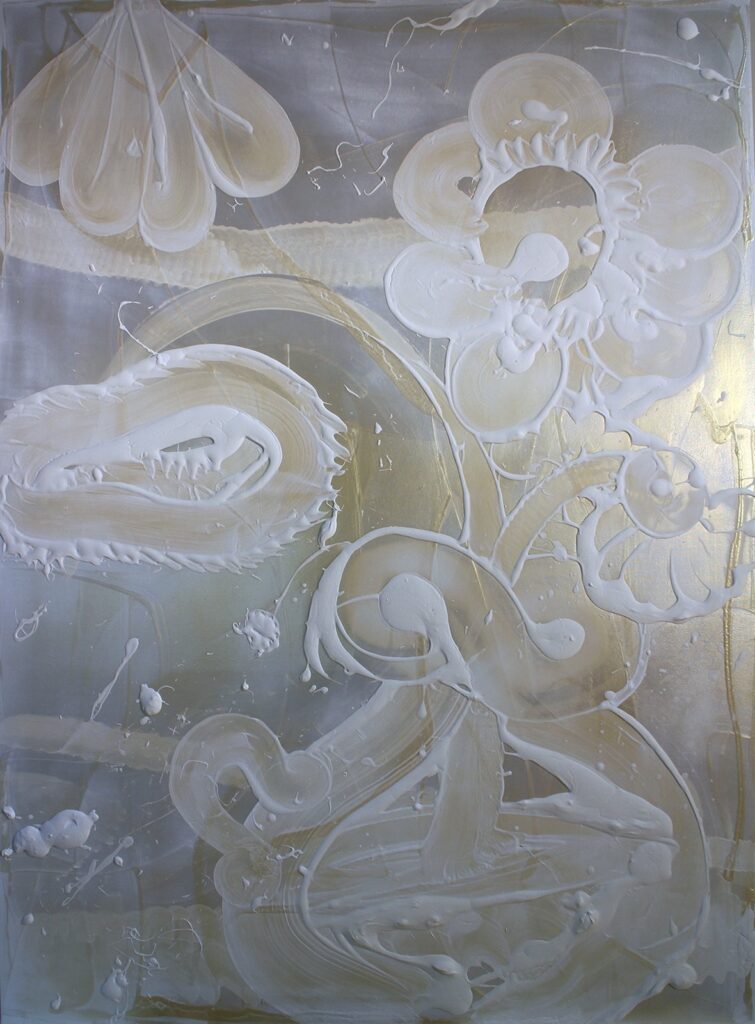 Mica Painting, by Catherine Howe, 2017, silver/gold mica pigment and acrylic mediums on canvas