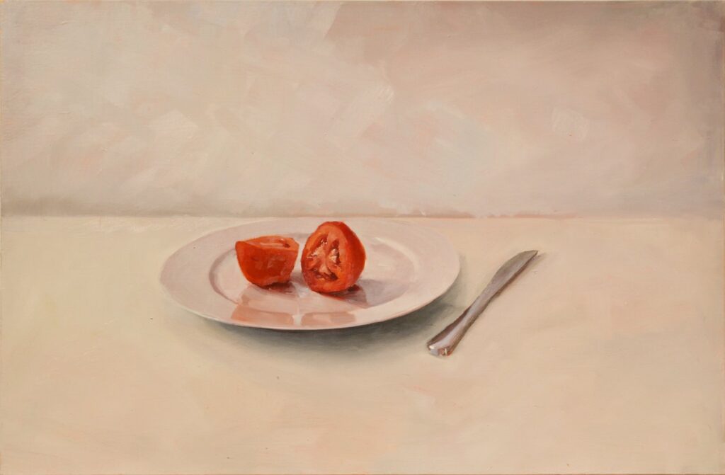 Tomatoes on Plate, by Amy Hughes, 2016, Oil on canvas