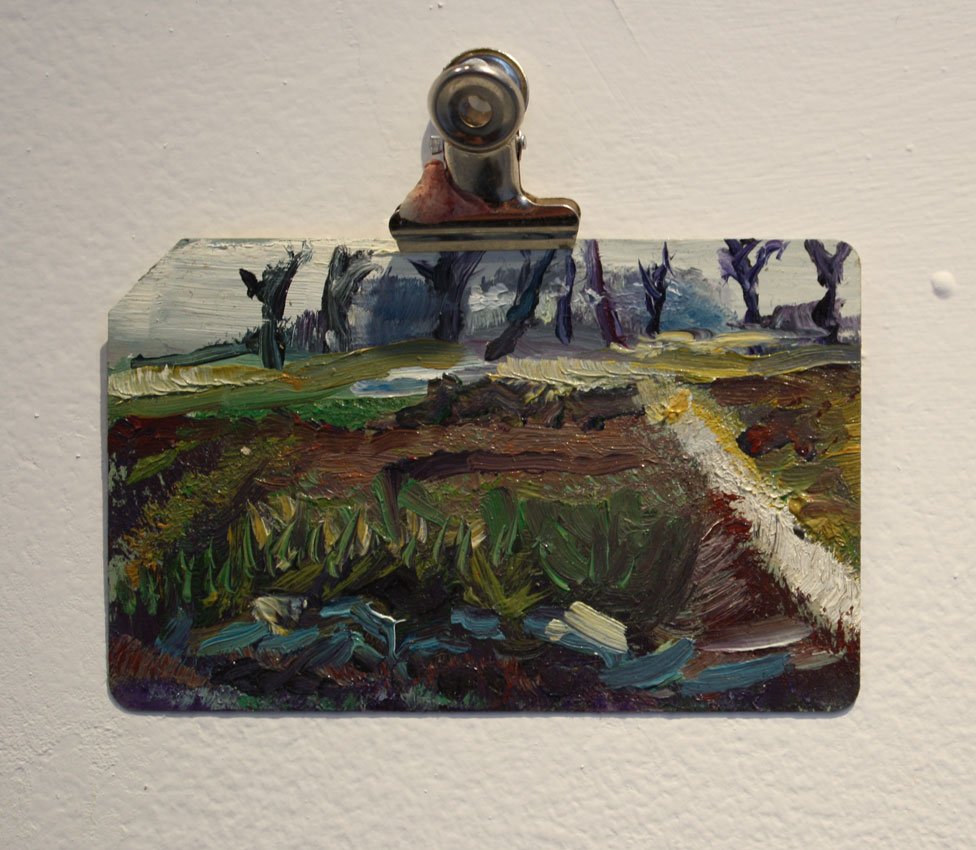 Landscape Nostalgia, by Brian Dang, 2012, Oil on metrocard