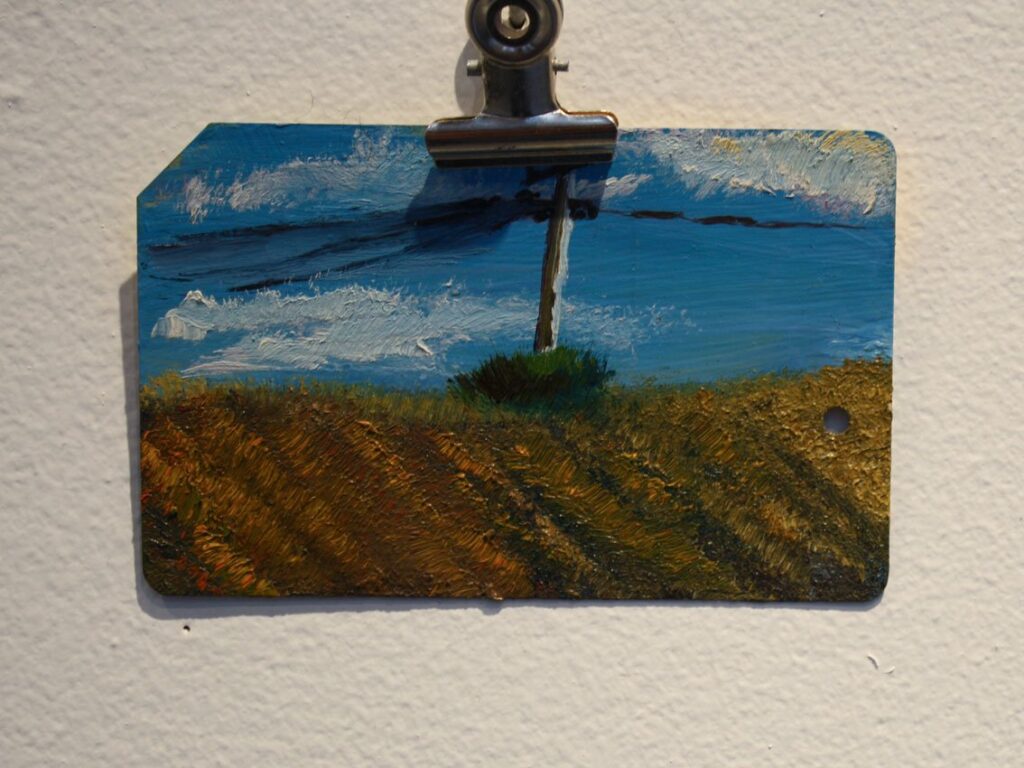 Landscape Nostalgia, by Brian Dang, 2012, Oil on metrocard