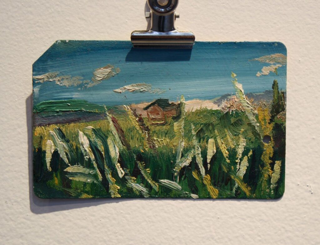 Landscape Nostalgia, by Brian Dang, 2012, Oil on metrocard