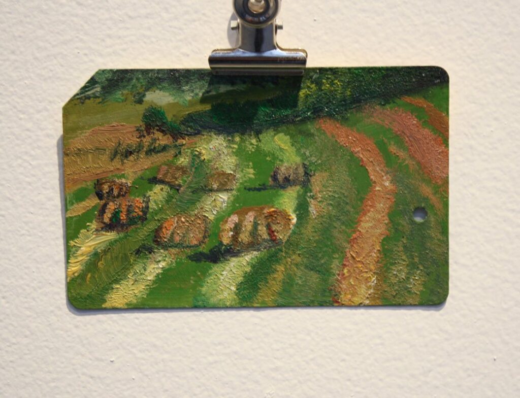 Landscape Nostalgia, by Brian Dang, 2012, Oil on metrocard