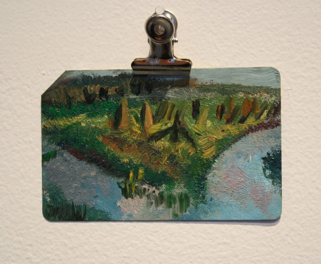 Landscape Nostalgia, by Brian Dang, 2012, Oil on metrocard