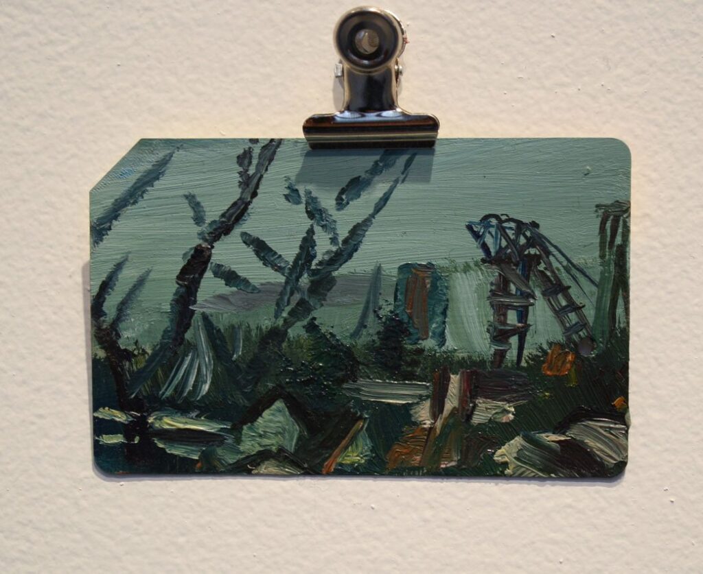 Landscape Nostalgia, by Brian Dang, 2012, Oil on metrocard