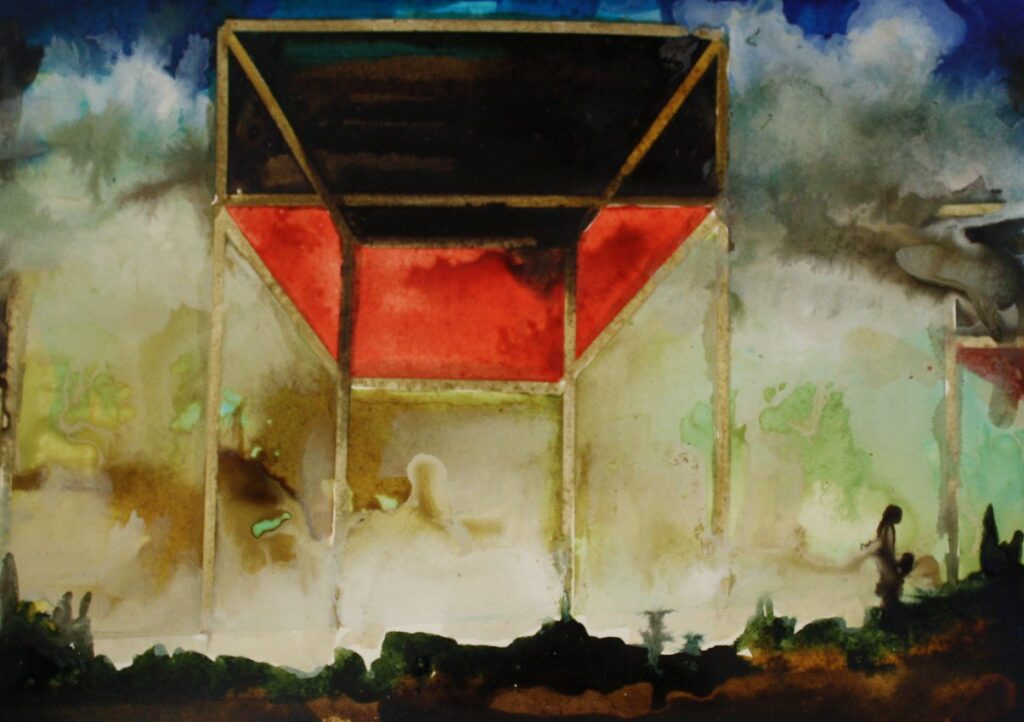 Walking Through the White, by Elizabeth Glaessner, 2012, ink on paper