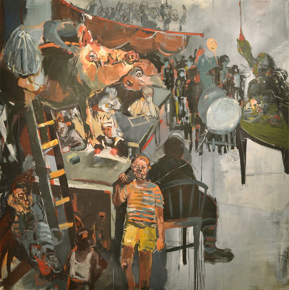 At the Traffic Light, by Sarah Issakharian, 2015, Acrylic and oil and charcoal on canvas