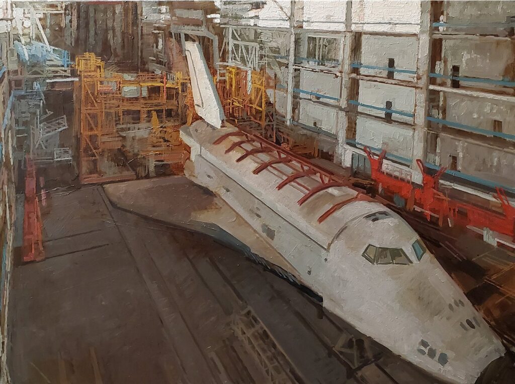 The Spaceship Factory, by David Jalagonia, 2020, oil on canvas