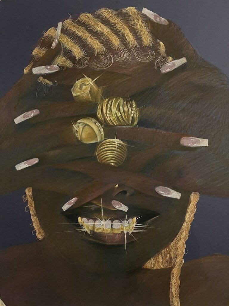 by Chloë James, 2024, Gold Bites, 2024, chalk pastel pencil on paper