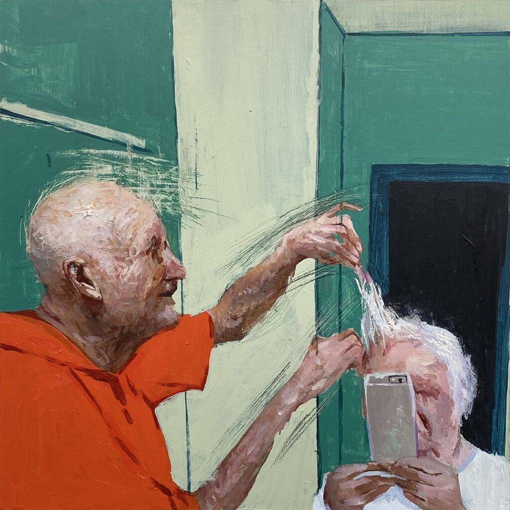 My Boyfriend Is a Barber, by Yun Jang, 2022, acrylic on panel