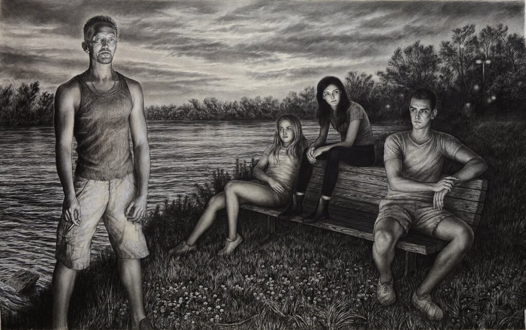 Dodge Park, North Omaha, by Edgar Jerins, 2021, charcoal on paper