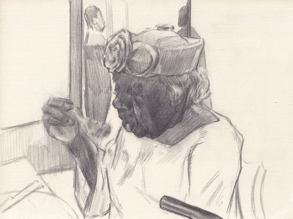 Come and Dine, by Steven Anthony Johnson II, 2021, charcoal and graphite on paper mounted to Dibond