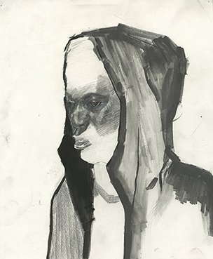 Hold your fire till you see the whites of their eyes, by Steven Johnson, 2017, Charcoal, graphite, gouache, and watercolor on Lenox paper