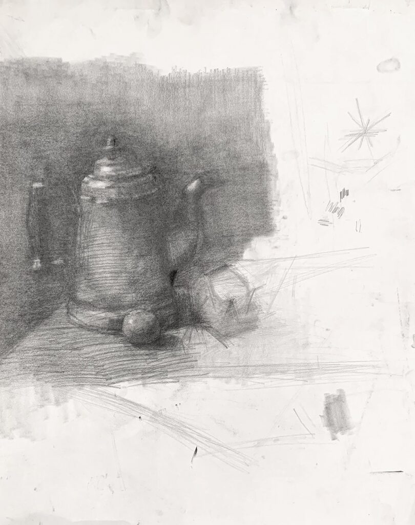 Still Life #3, by Ellen Jones, 2020, charcoal on paper
