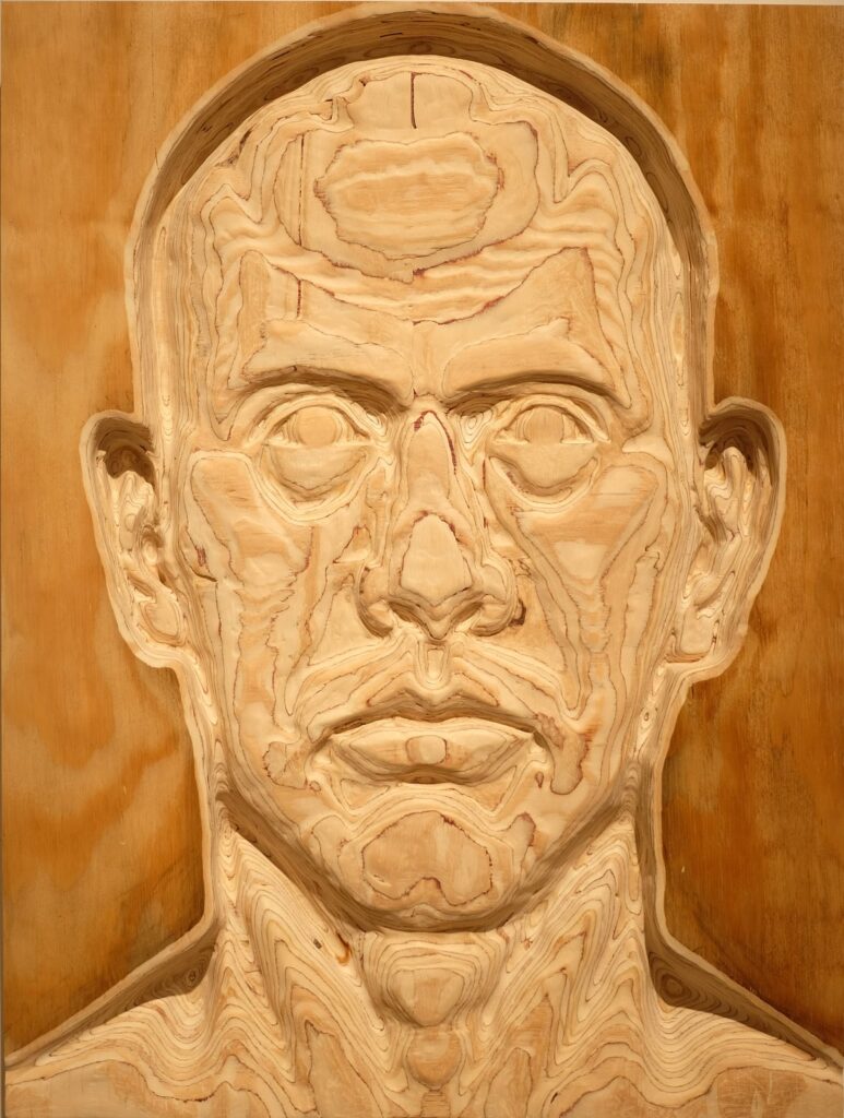 Self-Portrait, by Jorge Vasquez, 2017, wood
