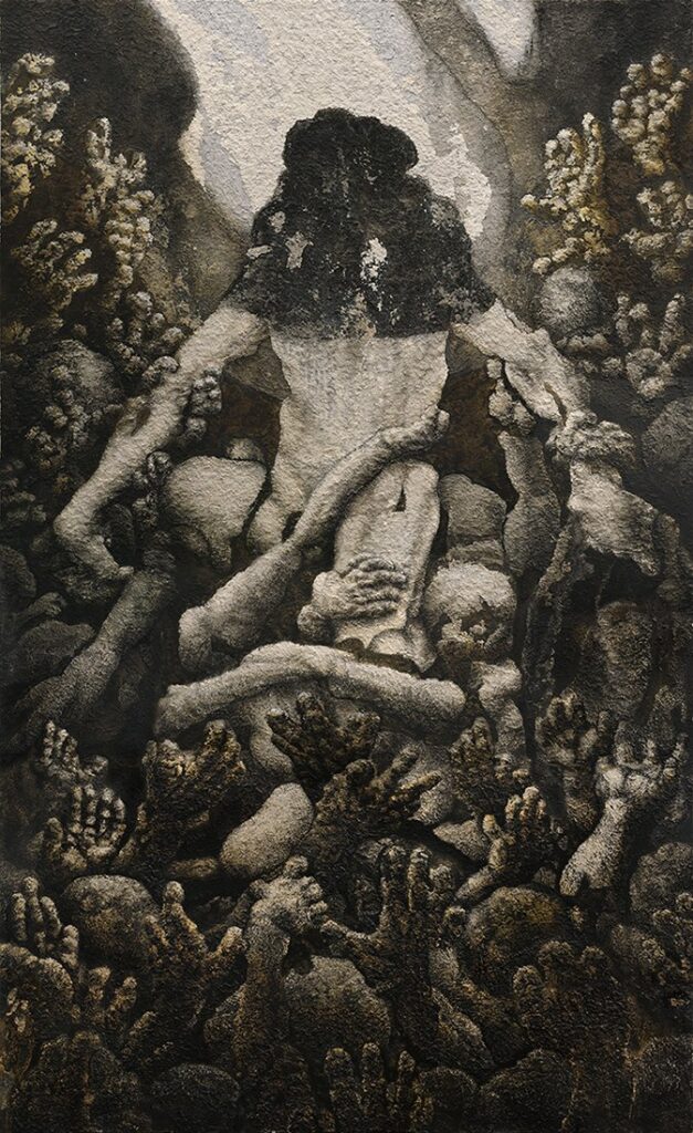 Book2 #79, by Leo Kang, 2021, acrylic, gesso, charcoal, chalk, and acrylic medium on paper mounted to canvas
