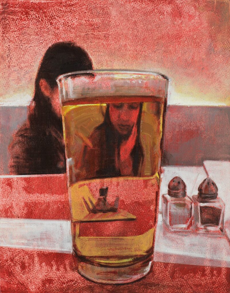 Sharing Corona, by Laura Karetzky, 2020, oil on wood