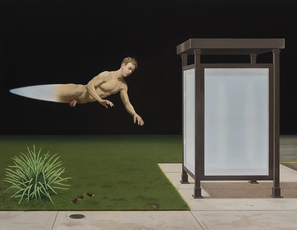 Fantasy #1: Bus Stop, by Kurt Kauper, 2019, oil on birch panel