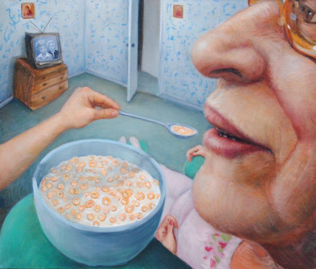 Sophia Kayafas, Cherrios with Yiayia, by Sofia Kayafas, 2017, Oil on linen